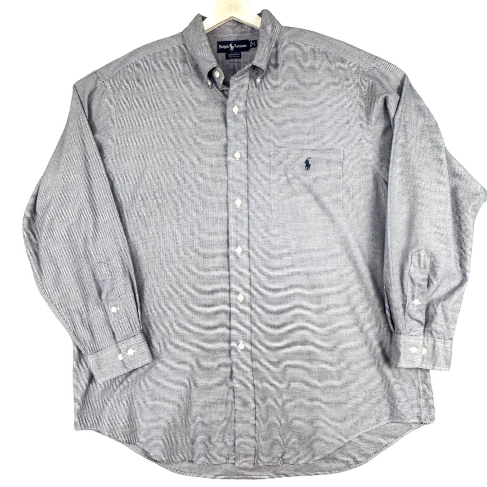 Ralph Lauren Yarmouth Mens XL Gray Check Button Down Shirt Long Sleeve Pony Logo